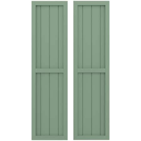 Americraft 4-Board Exterior Wood 2 Equal Panel Framed Board-n-Batten Shutters, ARW101BF414X84TGH